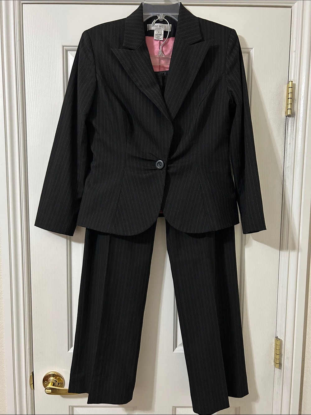 Nine West Black Pinstripe Women's Two-Piece Suit. Size 8.